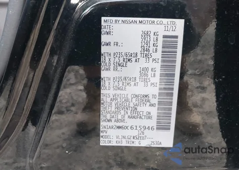 2013 Nissan Pathfinder Sl z USA, uszkodzony, nr VIN 5N1AR2MM6DC615946